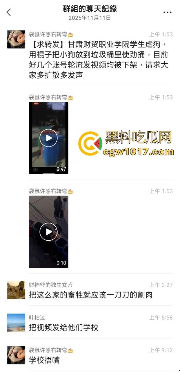 甘肃财贸职业学院学生虐狗事件曝光！把流浪小狗放到垃圾桶李用棍子猛捅，学生抖音扩散，多个账号被封禁！  第1张