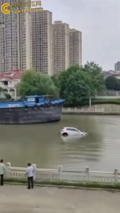 丹阳女司机油门当刹车，车子冲破栏杆栽进九曲河，幸好车窗围观女司机命大脱险，惊魂未定一出湿身戏！  第1张