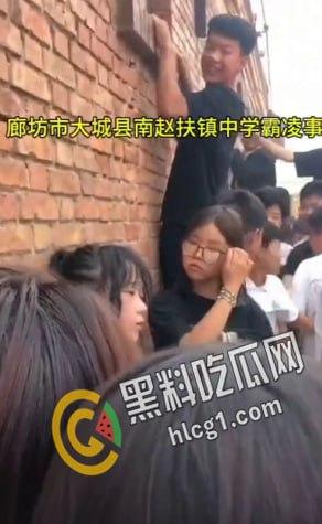 校园欺凌！河北廊坊大城县南赵扶镇某中学 几十个学生起哄狂扇女生耳光 可怜的女生只能缩在墙边任人宰割  第3张