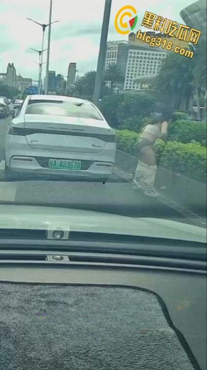 广西南宁街边桂A23678，车上女子下车蹲在马路上，脱掉连衣裙就开始拉！  第3张