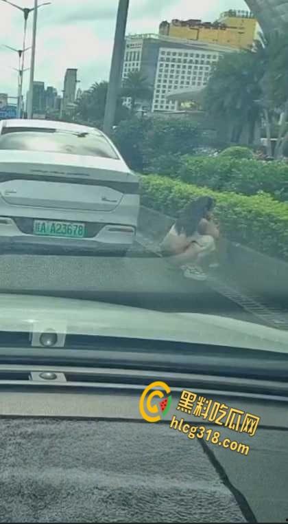 广西南宁街边桂A23678，车上女子下车蹲在马路上，脱掉连衣裙就开始拉！  第5张